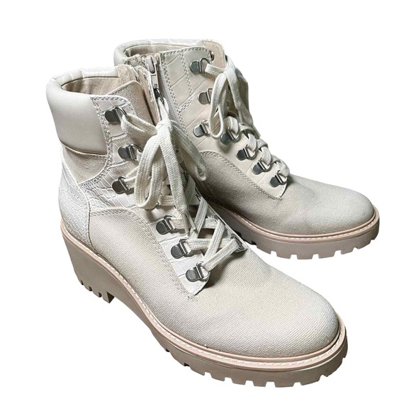 Dolce Vita Shoes - Dolce Vita Hank Canvas Chunky Heel‎ Combat Boots Lace Zip Creme Size 8.5